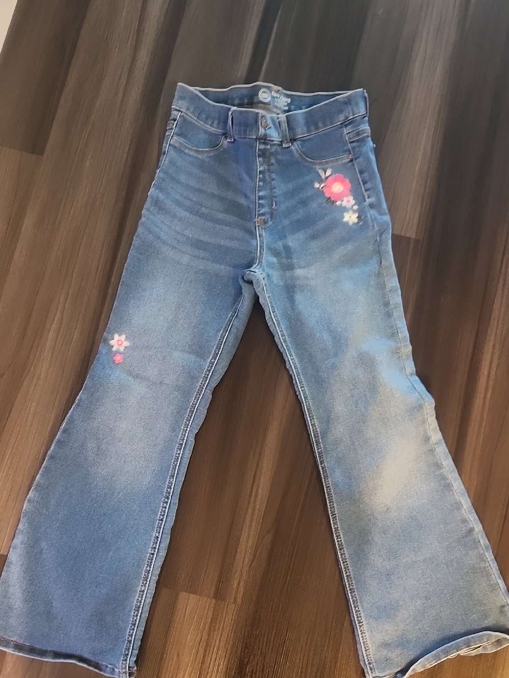 wonder nation Blue Flared Jeans with Pink Floral Embroidery